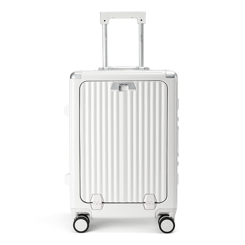 Walker Shop高档品牌新款前开口登机箱行李箱多功能密码拉杆箱大容量旅行箱 白色(铝框款) 20英寸 【登机箱】