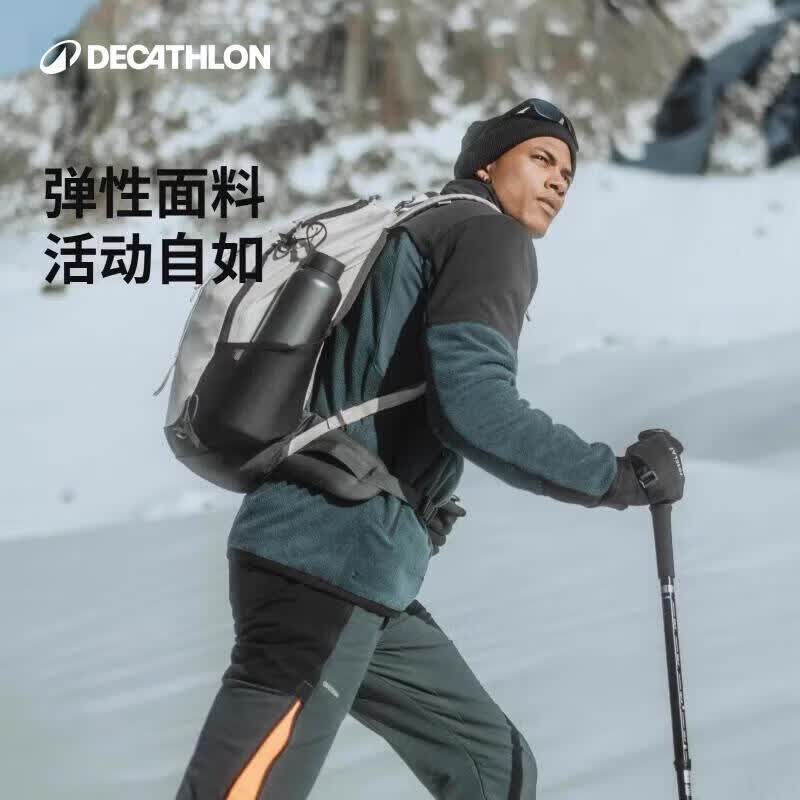 迪卡侬秋冬摇粒绒外套男郊野徒步绒衣保暖夹克防风连帽4955224
