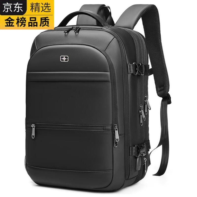 KGEG日本进口名牌瑞士双肩包男背包旅行男士商务防水大容量电脑包新款 黑色16寸