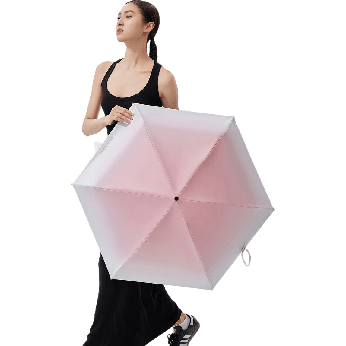 VVC遮阳伞五折雨伞UPF50+防紫外线防晒伞女太阳伞卡片伞便携雨伞 渐变粉