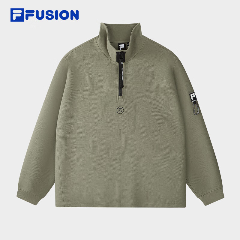 FILA FUSION斐乐潮牌男子套头卫衣2025冬季新款时尚宽松针织上衣 绿卡其-LK L 175/96A/L