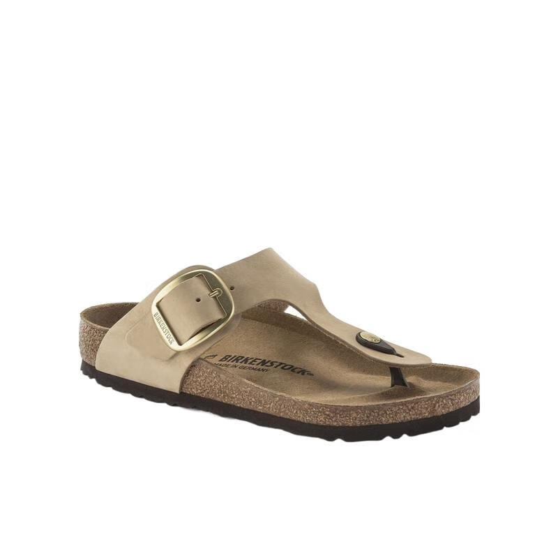 BIRKENSTOCK圓頭可調節金屬扣涼拖女款舒適夾腳拖鞋夏季防滑磨砂皮女士涼鞋 棕色 36