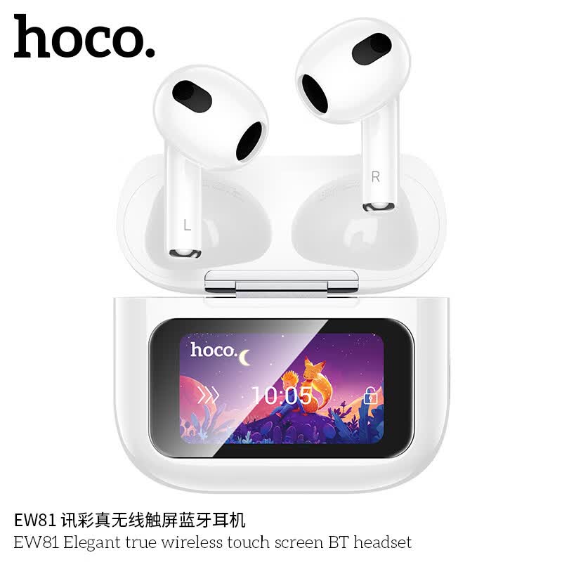 浩酷（HOCO.）【自带彩屏】真无线触屏蓝牙耳机EW79/EW80/EW81/EW82超长续航耳机运动单双耳音乐适用于苹果华为 EW81【白色】 无线触屏蓝牙耳机 蓝牙V5.4无线耳机