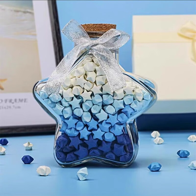 佳茉渐变色星星折纸条叠星星幸运星彩色纸条玻璃瓶五角星瓶手工星星纸幼儿园礼物蓝色渐变母亲节
