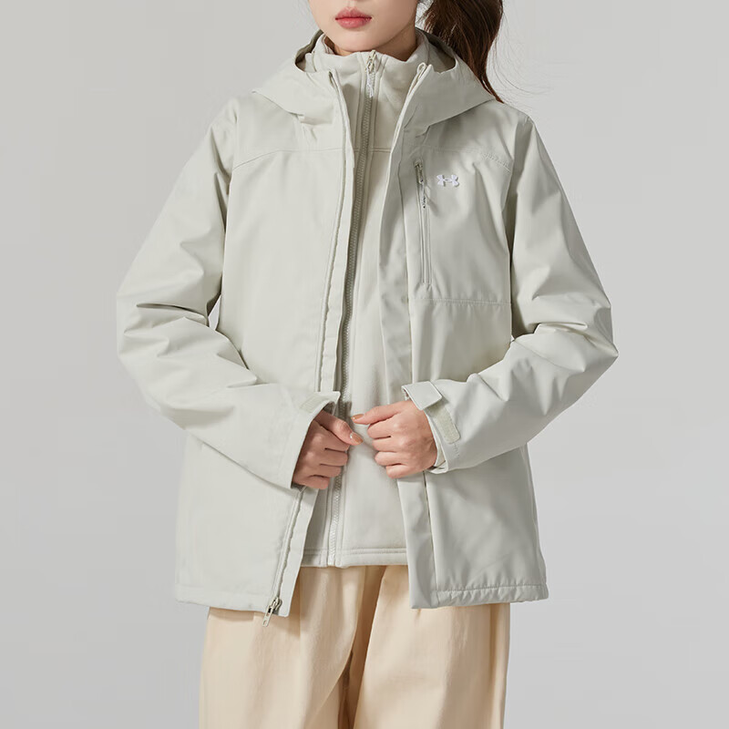安德玛（UNDERARMOUR）女装外套 2025冬季新款运动服户外锻炼连帽休闲服舒适三合一夹克 1371593-110 S