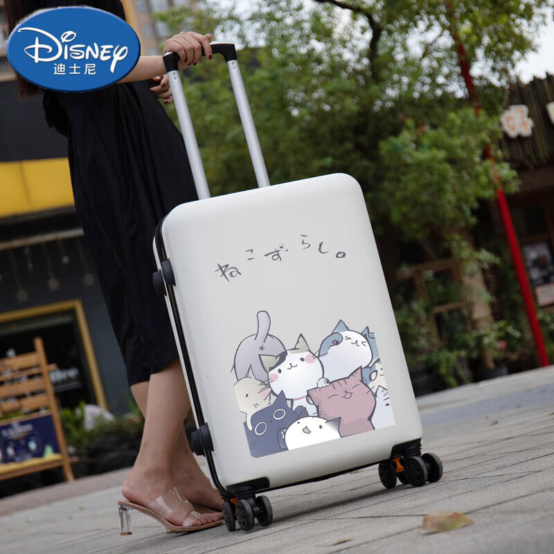 迪士尼（Disney）卡通行李箱女學生小型輕便拉桿箱玉桂狗兒童密碼寸登機箱女孩 精致好多貓白色[防刮耐磨] 20寸[通用登機箱]