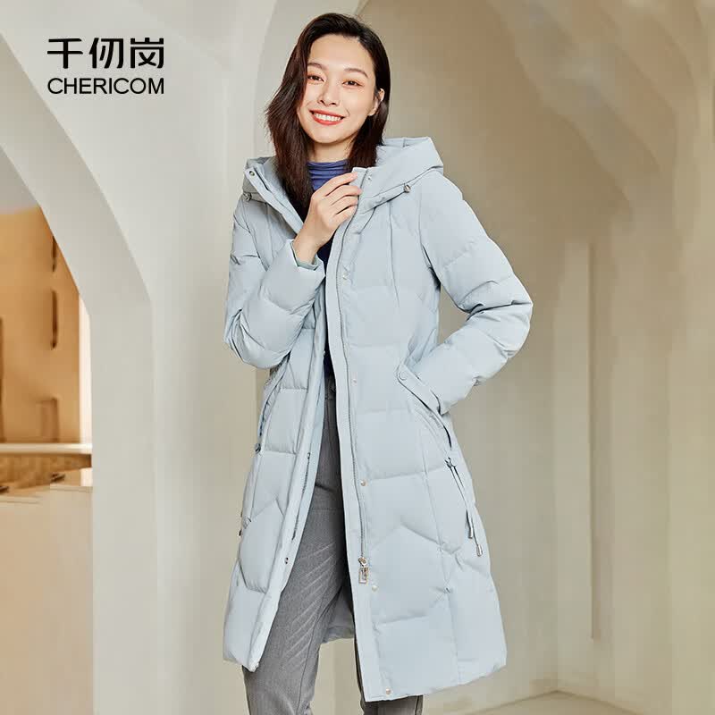 千仞岗冬季大牌羽绒服长款连帽外套女士百搭休闲直筒显瘦冬装保暖防寒服 经典红 XS (155)