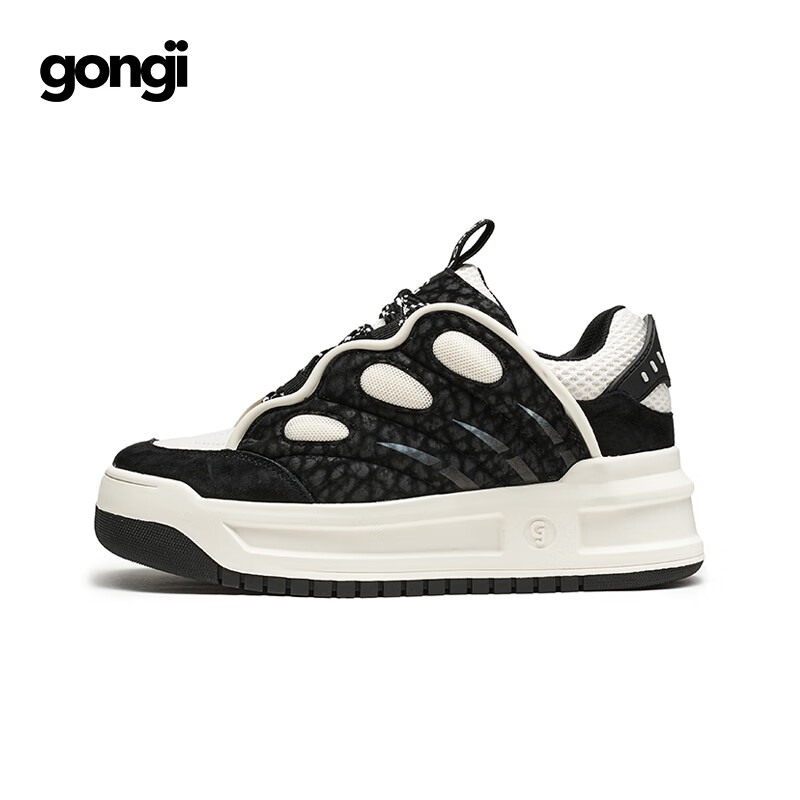 共迹gongji 2025秋季新款福蝶面包鞋方头板鞋厚底增高运动鞋轻便休闲鞋女鞋 黑色-夜迷蛱蝶 40 (250mm)