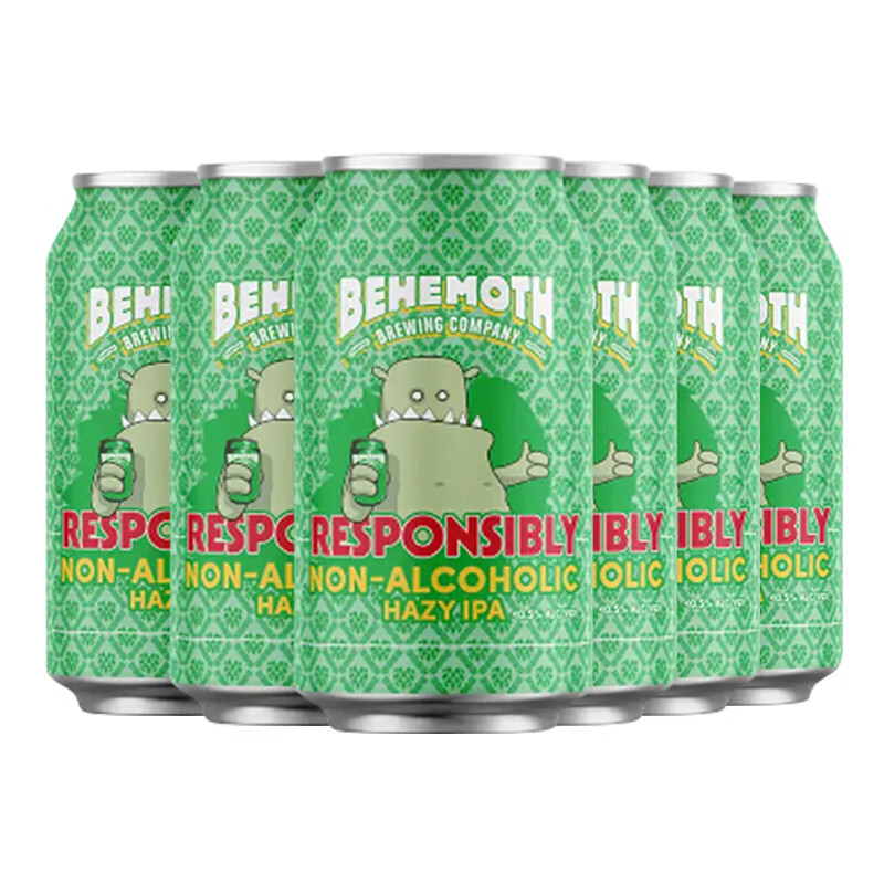 比萌巨兽新西兰进口精酿啤酒 IPA啤酒 酒花火锅/永不满足双倍浑浊IPA啤酒 靠谱儿无醇浑浊IPA 330mL 6罐