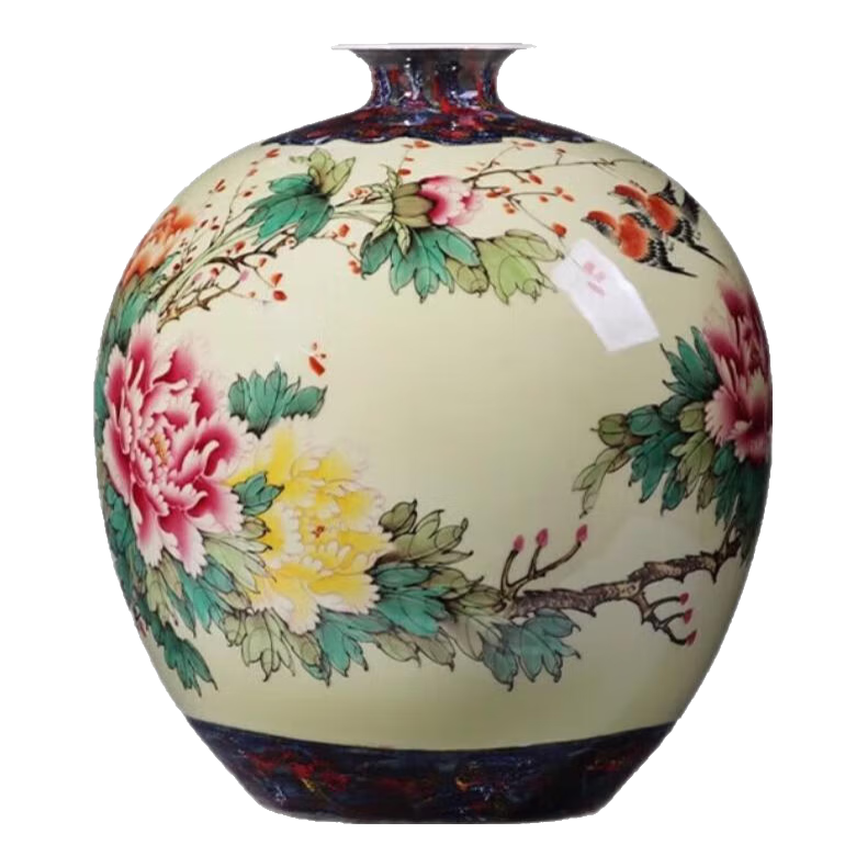 禧卡森景德鎮(zhèn)陶瓷器大花瓶手工手繪牡丹插花新中式客廳電視柜裝飾品擺件 花開富貴大石榴瓶 高40cm（大師手繪+底座）