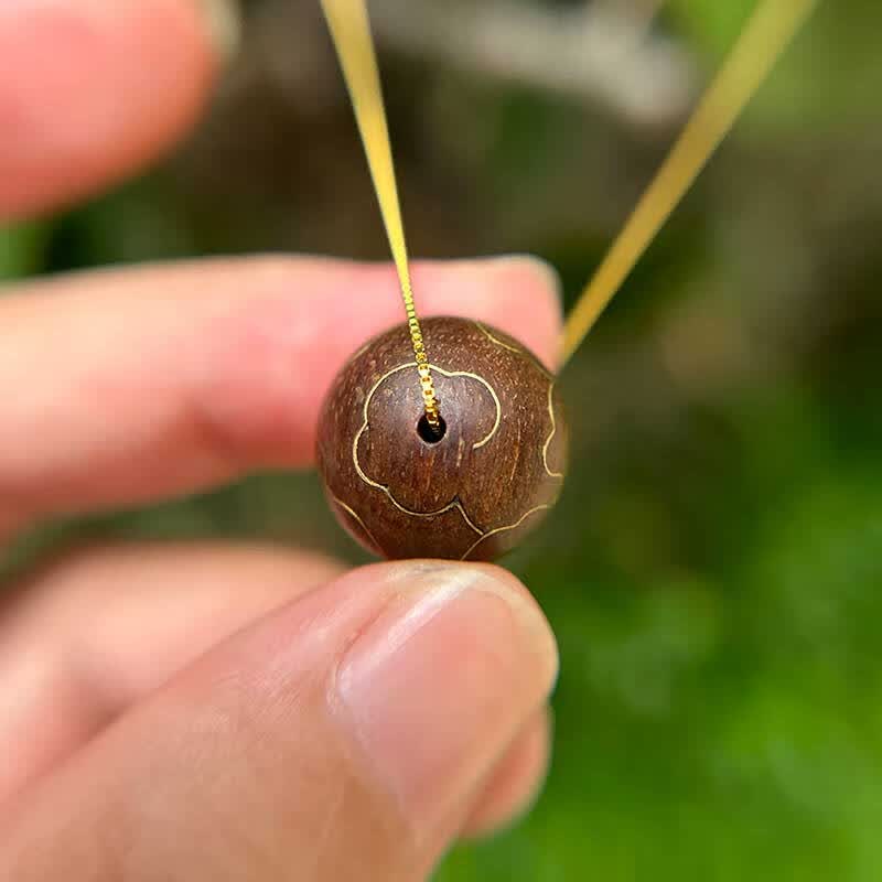 木伯伯文莱错金沉香单珠吊坠木项链锁骨链复古简约沉水级轻奢高级感礼物 沉香错金单珠吊坠项链礼物情侣男女款 16mm