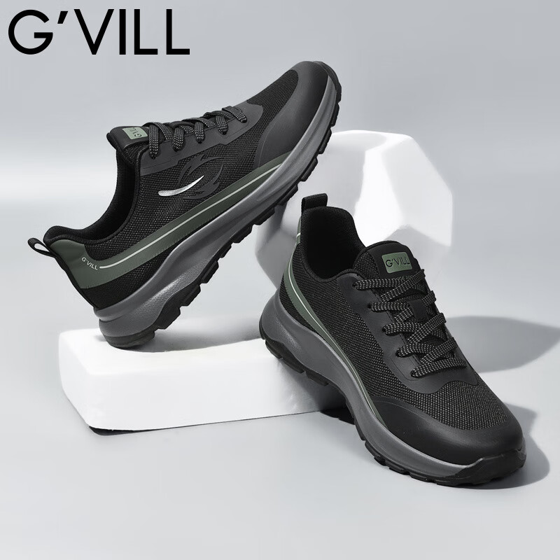 贵之步秋冬季新款软底厚底增高透气休闲鞋男鞋缓震防滑舒适运动鞋 黑色 （G610) 42 （运动鞋码）