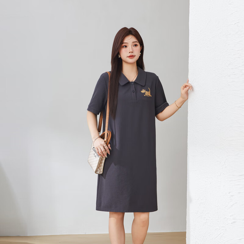 采多宝·蔡（CAIDOBLE）采多宝大码女装胖mm2025夏季新款韩版宽松Polo领连衣裙EXQ3083 灰色 2XL （适合145-160斤）