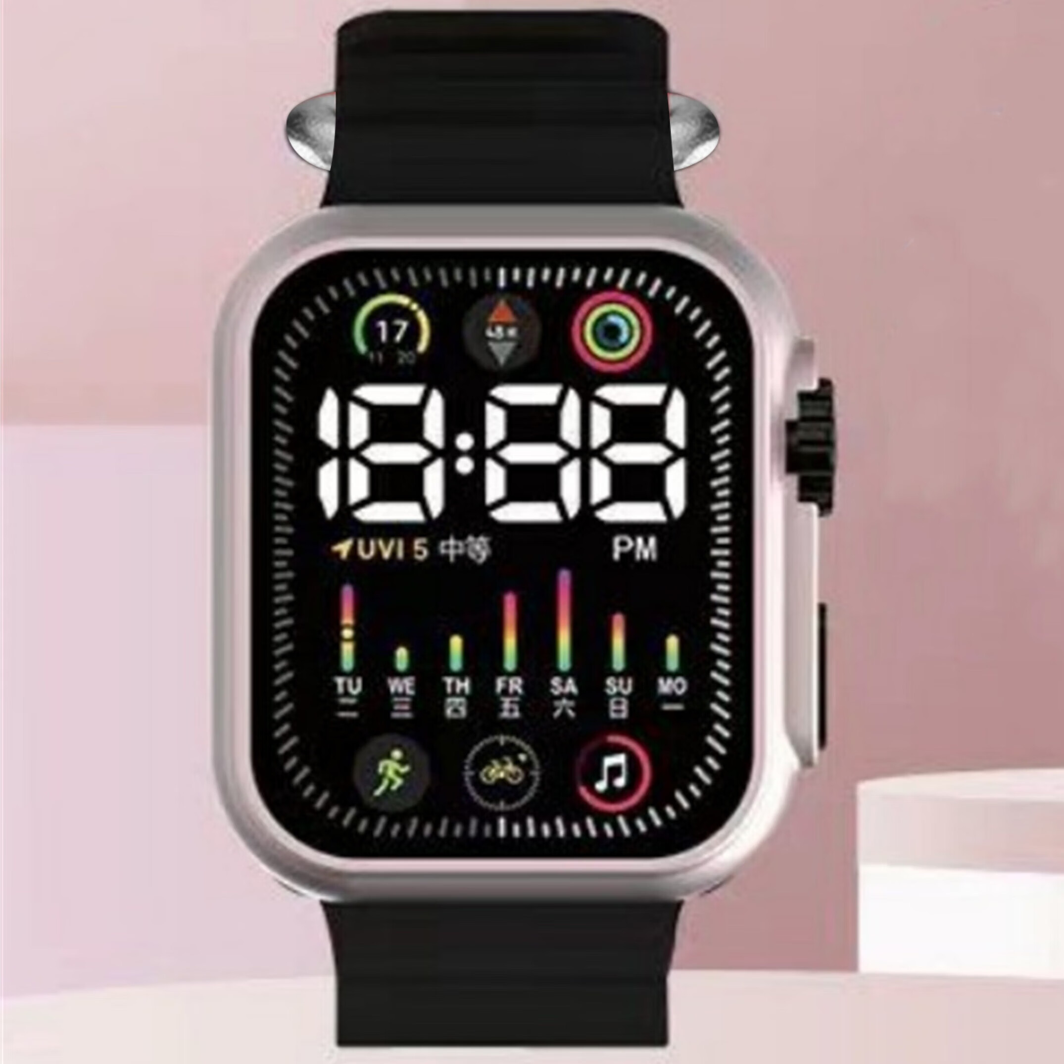 新款led电子手表o7海洋带网红时尚数字运动款学生led电子手表 黑色