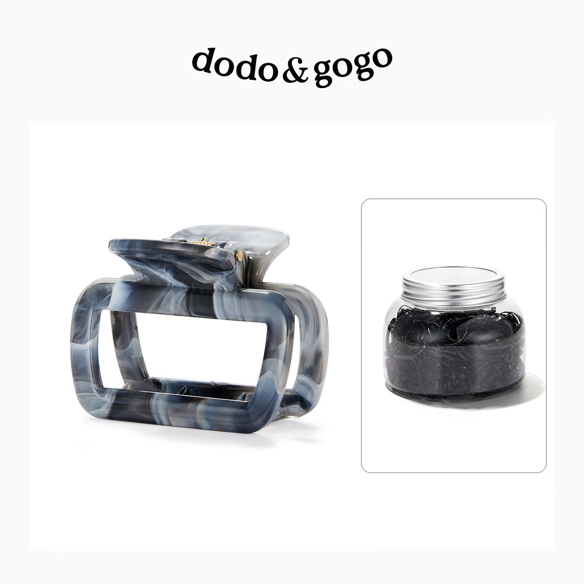 DODOGOGO迷你水墨方形發(fā)抓鯊魚夾復(fù)古耐用寬邊皮筋一罐高彈力皮筋 水墨灰色抓夾+寬邊皮筋一罐