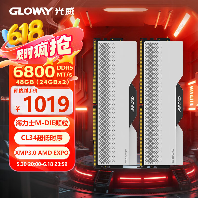 光威（Gloway）48GB(24GBx2)套装 DDR5 6800 台式机内存条 龙武系列 海力士M-die颗粒 CL34 Deepseek硬件
