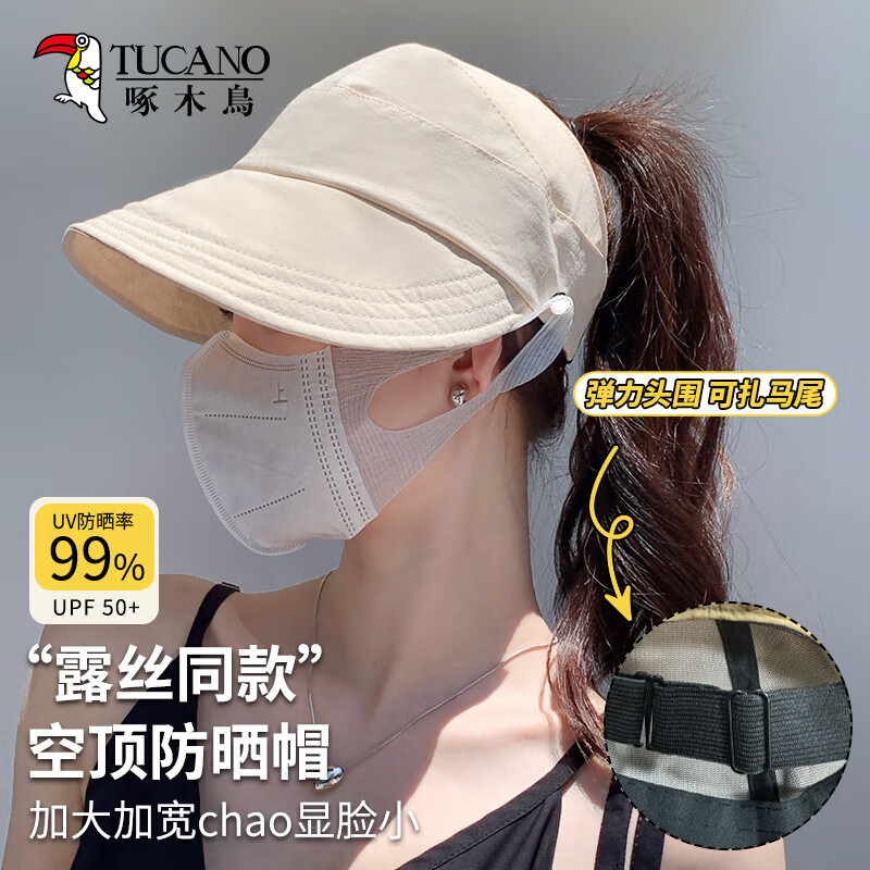 啄木鸟（TUCANO）防晒帽女可挂口罩扎马尾空顶渔夫帽户外防紫外线棒球帽遮阳鸭舌帽