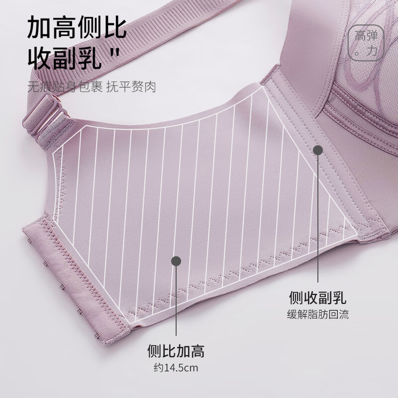 爱戴内衣女小胸聚拢无钢圈软支撑上托显大调整型文胸宽肩带防下垂美背 香芋紫 85B