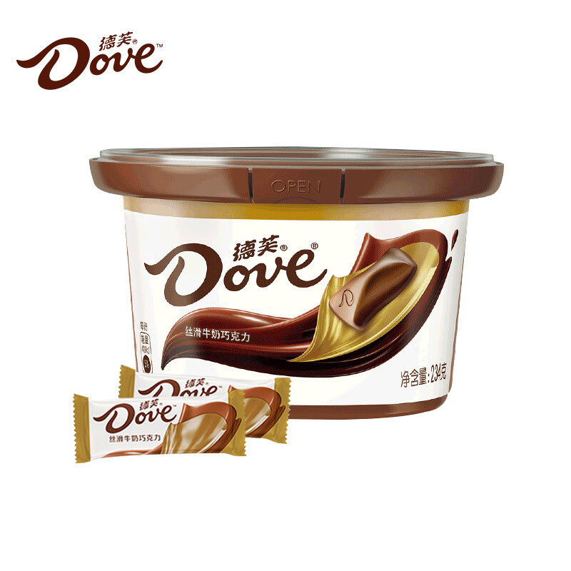 德芙（Dove）德芙巧克力牛奶巧克力香浓黑巧白巧休闲零食喜糖糖果礼物 丝滑牛奶234g*3碗