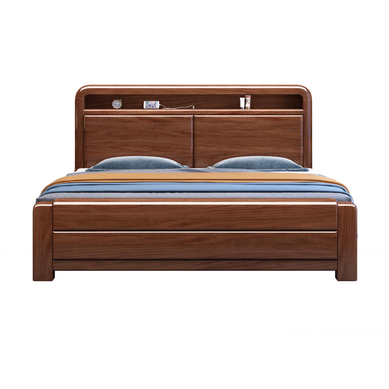 麥婭月新中式胡桃榫卯實(shí)木床1.8米雙人主臥室現(xiàn)代簡約儲(chǔ)物經(jīng)濟(jì)型大床 胡桃木床+乳膠彈簧床墊+1柜 1500*2000mm抽屜款