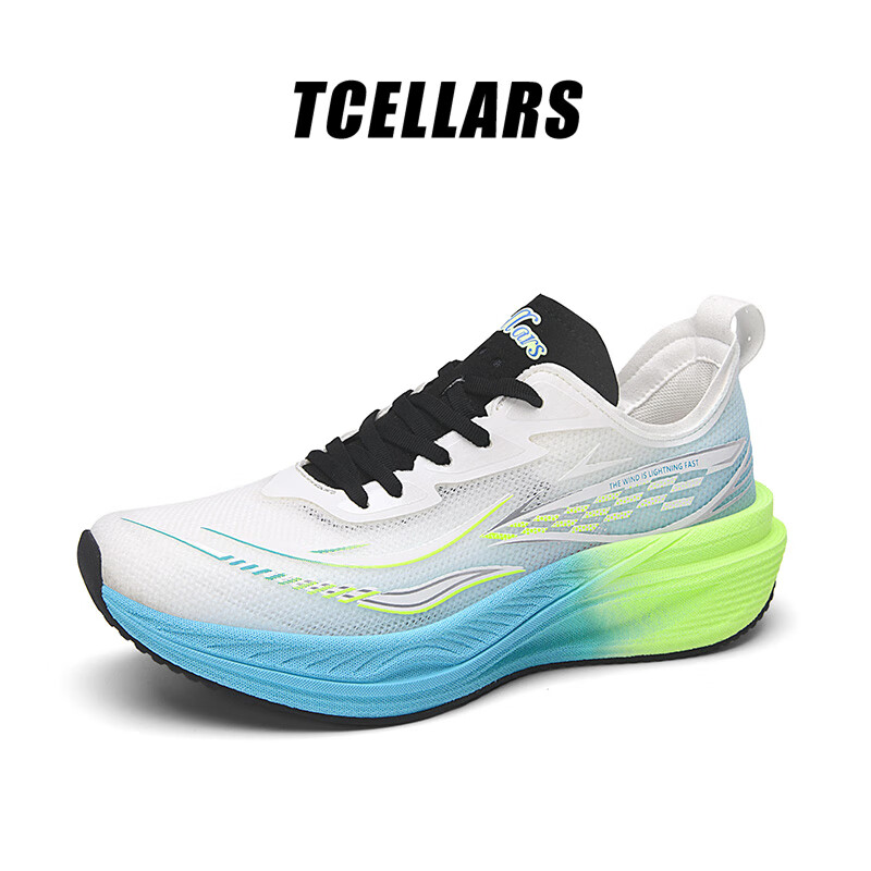 Tcellars跑步鞋男鞋冬季新款轻质缓震慢跑鞋网面透气男士休闲户外运动鞋子 荧光蓝 39
