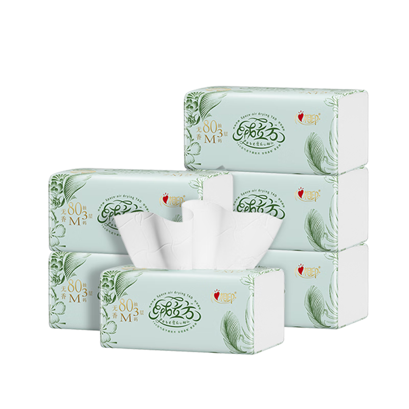 心相印抽纸 绒立方系列80抽*6包M码柔厚加倍 吸水性强