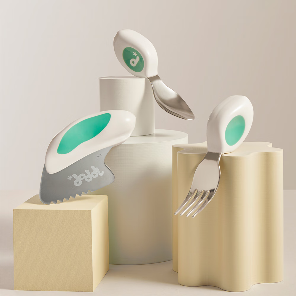 doddL英国BLW自主进食幼儿辅食勺子叉子和安全训练刀宝宝训练餐具组 湖水绿