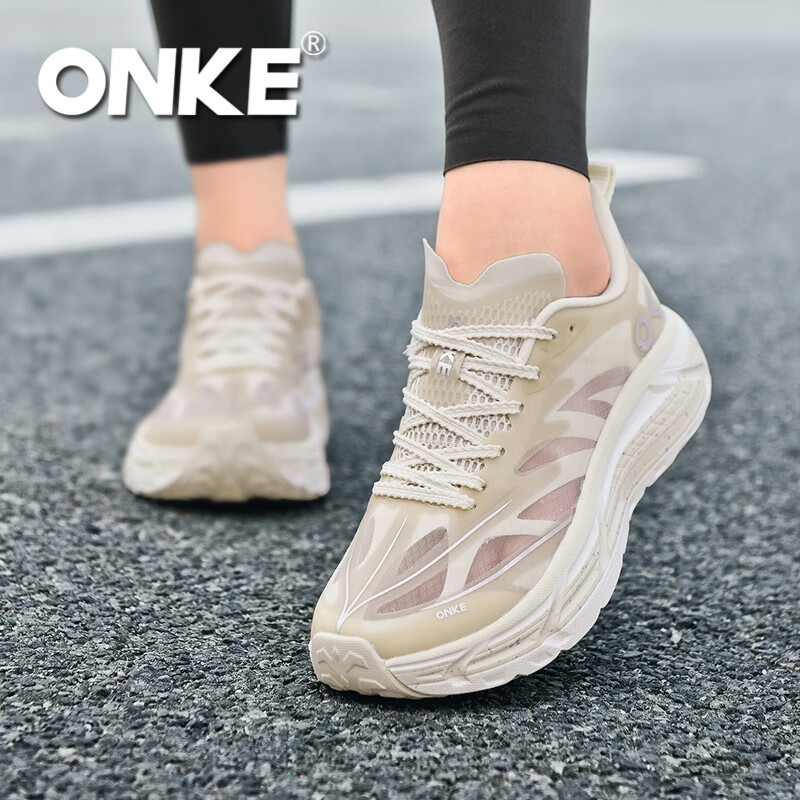 ONKE德国欧克2026年新款运动鞋男鞋透气轻便网面减震情侣休闲跑步鞋子 象牙白 38