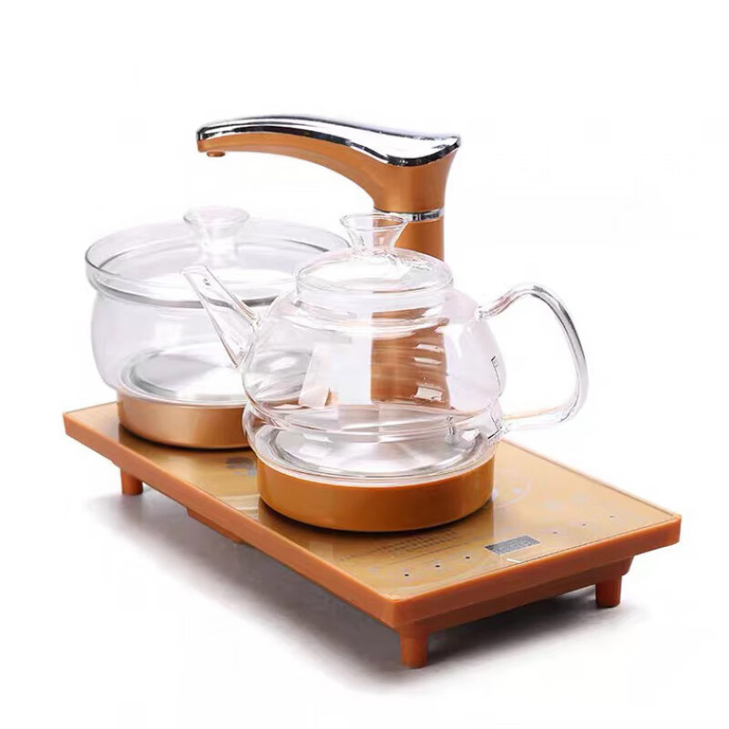 PJ全自动上水泡茶具套装茶台一体电磁炉功夫茶壶茶盘烧水壶客厅家 金底部上水不锈钢水壶一套