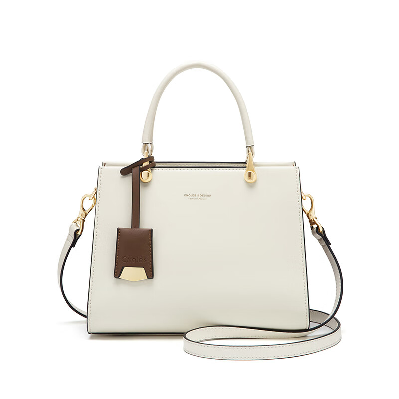 蔻一包包新款牛皮輕奢風(fēng)女士手提包包簡(jiǎn)約單肩包媽媽包實(shí)用 米白色