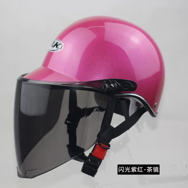 艾凱電動摩托車男士頭盔夏季通用防風(fēng)女式安全帽復(fù)古黑經(jīng)典帽檐 601非3C夏款閃光紫紅配茶鏡 均碼