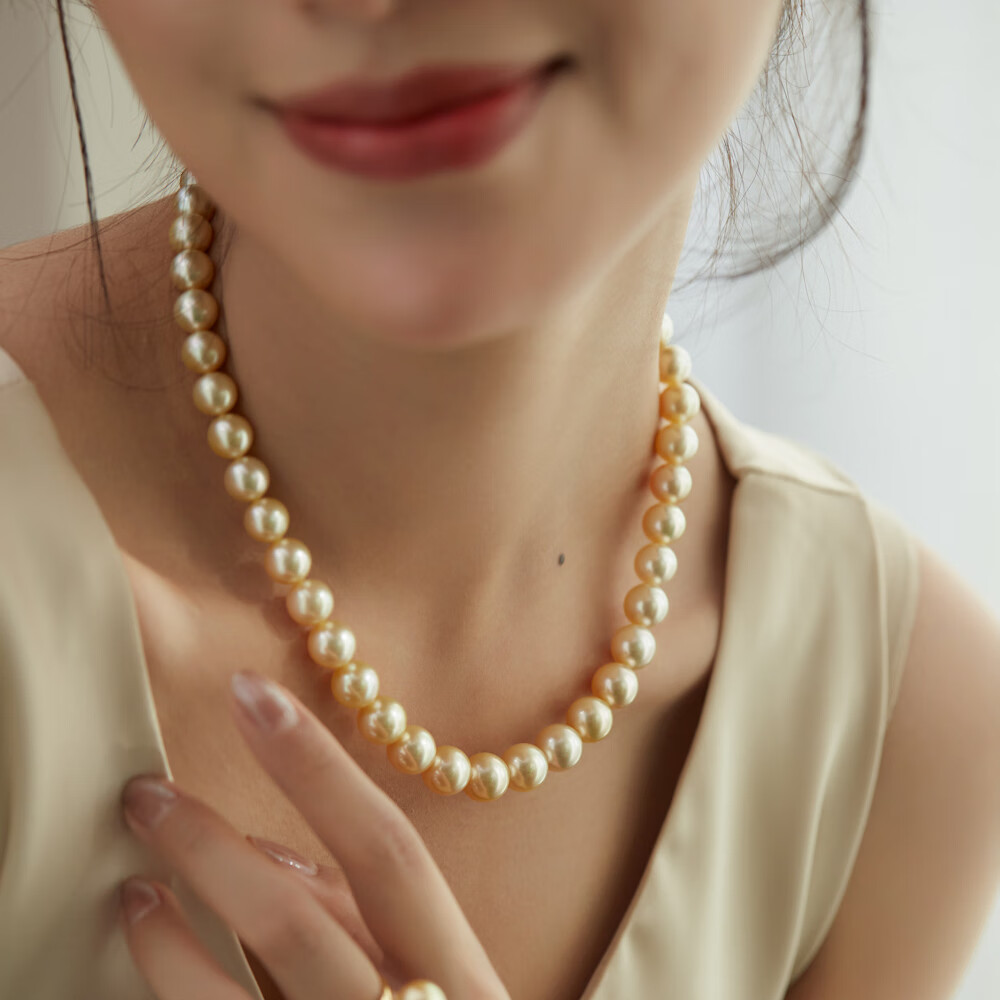 odek pianan南洋金珠项链干枯玫瑰色海水珍珠全珠链送妈妈礼物大颗粒