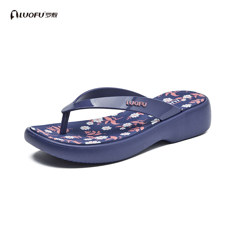 罗敷厚底人字拖女外穿2025新款夏季坡跟软底增高拖鞋女款法式凉拖鞋 黑色 36