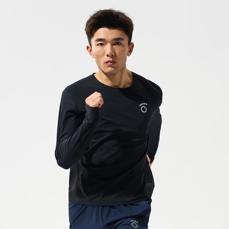 馬孔多新品原創(chuàng)跑步長袖T恤面膜感水潤防曬UPF50清爽雙十一 黑色-男 M
