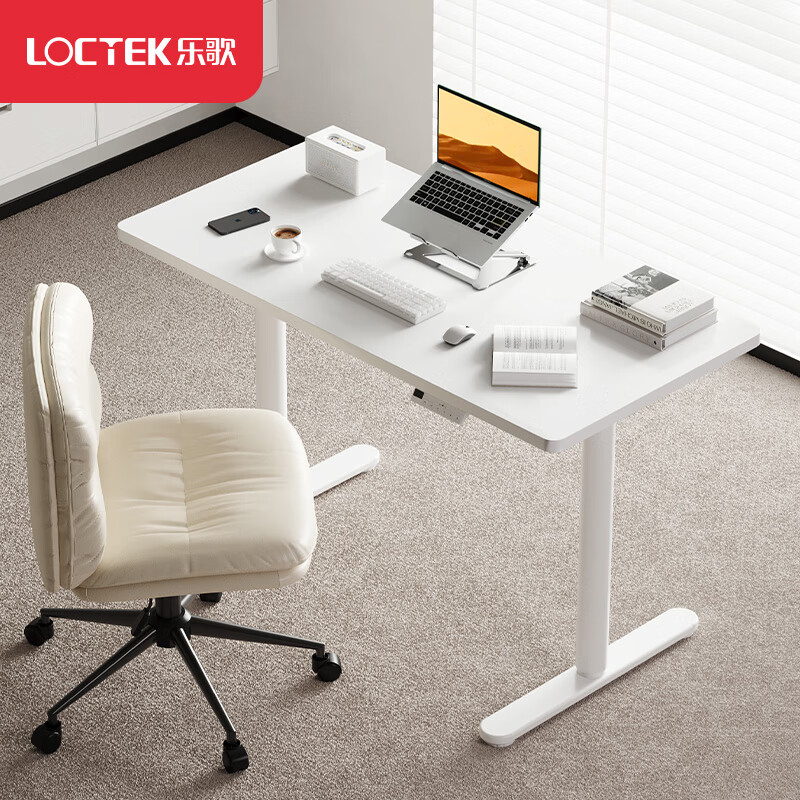 乐歌（Loctek）乐歌电动智能升降桌电脑桌站立办公工作台学习桌家用书房卧室书桌 【新品圆腿E8】环保板|雅白腿+白板 桌板尺寸：1m*0.6m