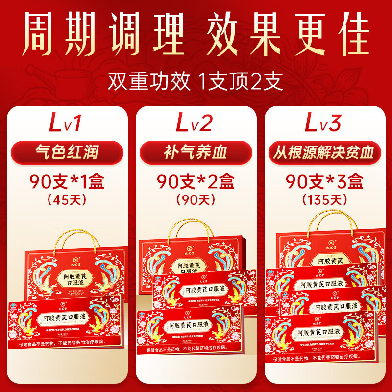 九芝堂阿胶黄芪口服液补气血女补气养血提高免疫力睡眠女士补气血营养品 1盒90支高品质阿胶补气血女补气 90支*1盒 正品保障 滋补佳品 送父母送长辈