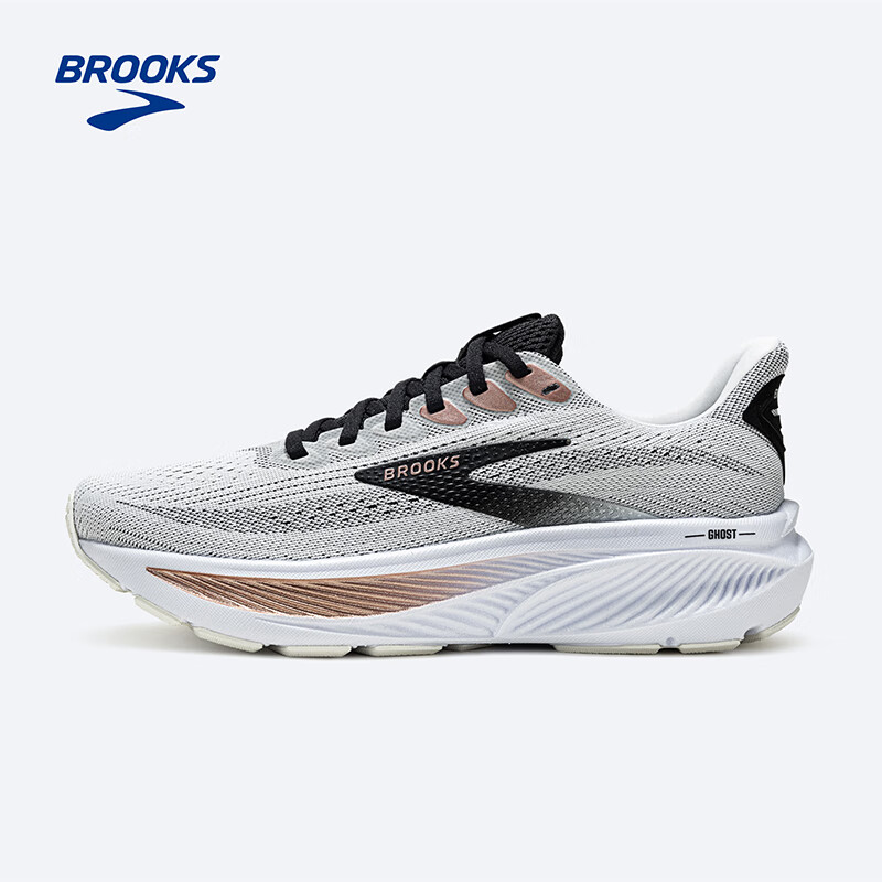 布鲁克斯（BROOKS）女子Ghost 17幽灵缓震跑鞋 白色/黑色/玫瑰金 38.5