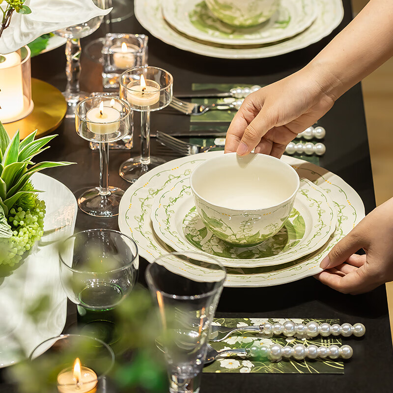 白朔碗具套装碗盘餐具整套简约高级陶瓷釉下彩餐具套装乔迁家用送礼 2人食带汤碗（不带礼盒） 9件套 【景德镇发货 胖东来同款】