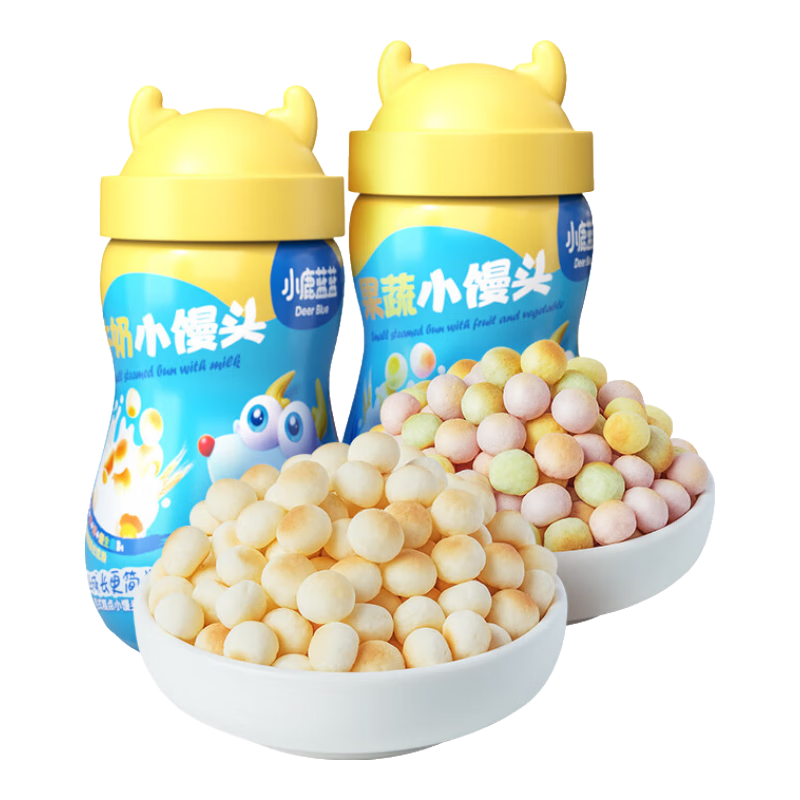 小鹿蓝蓝宝宝零食小馒头儿童零食婴儿营养辅食无添加色素 牛奶小馒头*1+果蔬小馒头*1/320g