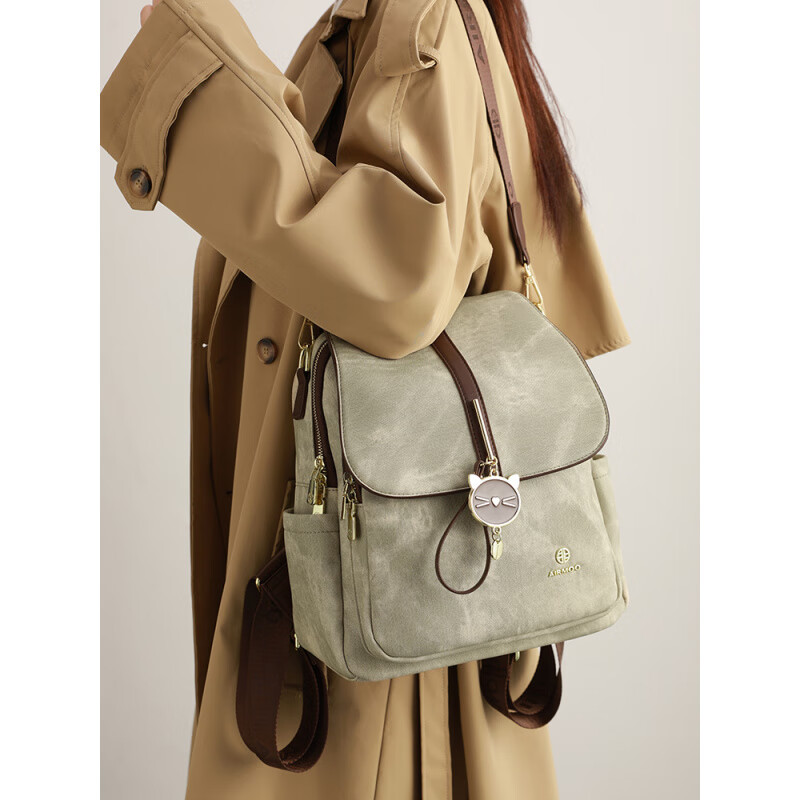 查瑞娜(ZAR&RUILR)香港代购大容量休闲双肩包包女2025新款简约时尚轻便可单肩背包 绿色 关注店铺送礼袋