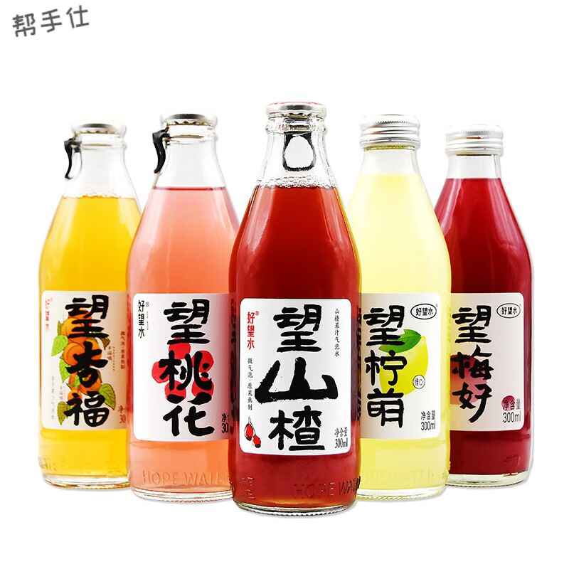 好望水望山楂氣泡水果味飲料山楂飲料果汁碳酸汽水300ml*24瓶整箱 五味混合24瓶
