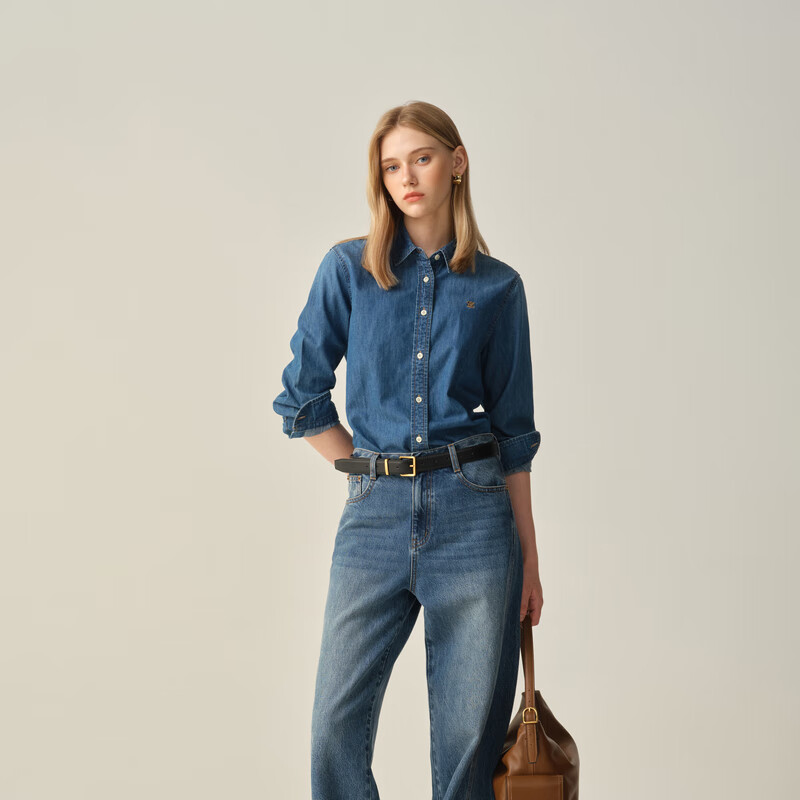 ELAND衣恋新款女装衬衫2025秋新款女装衬衫牛仔上衣 牛仔色(55)Indigo S /160