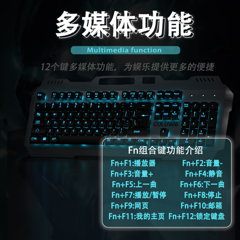 黑暗武士有线高颜值合金面板机械感键盘鼠标游戏三角洲电脑台式外设办公 【ABS】字透橙光-墨黑-键盘+4键鼠标