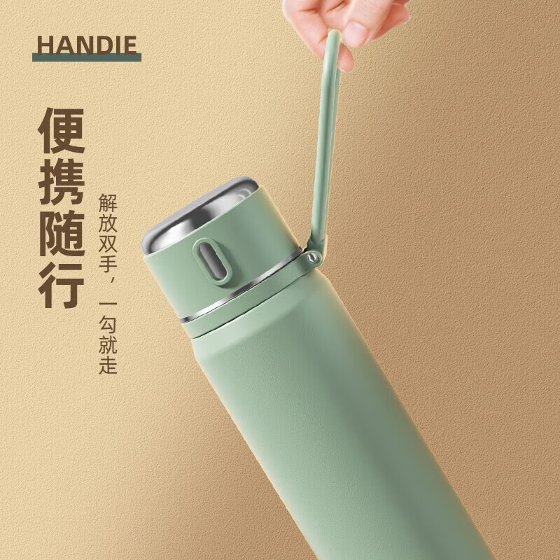 咔咔保温杯316不锈钢大容量带杯盖水杯男女学生车载户外杯子 薄荷绿450ml+杯刷