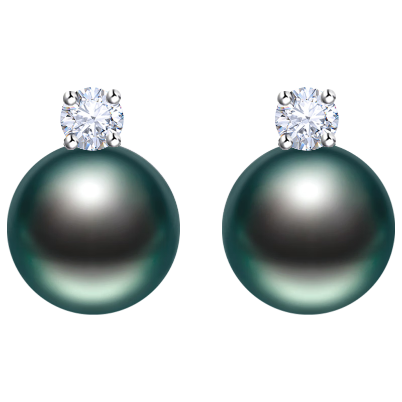 黛米9-10mm大溪地海水黑珍珠耳釘S925銀生日禮物送女友老婆附證書