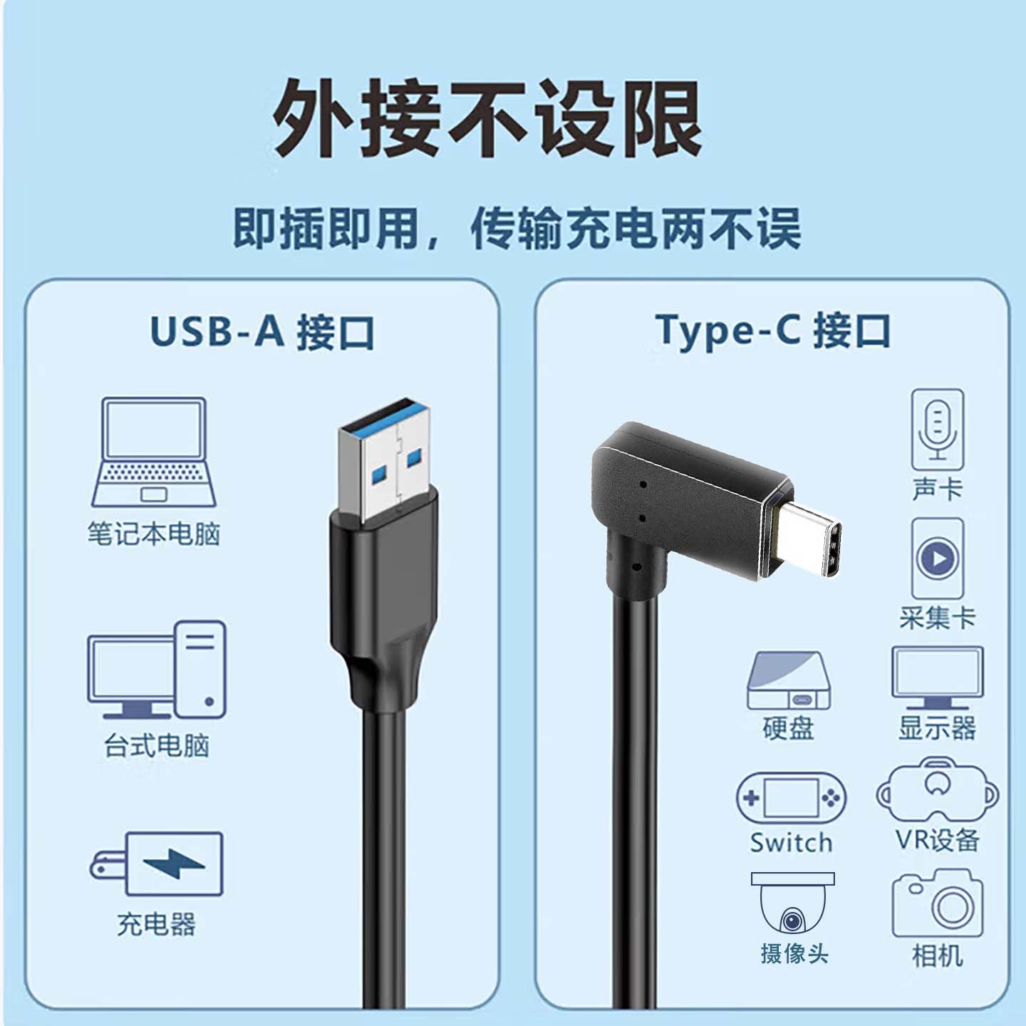 科联森KORLOWSUM 适用海康威视高清摄像头Type-C视频会议接电脑直播数据线USB3.0高速线4K连接线5米8米10米延长线 黑色直头Type-C转USB3.0摄像头线4K高清 10米-带信号放大器