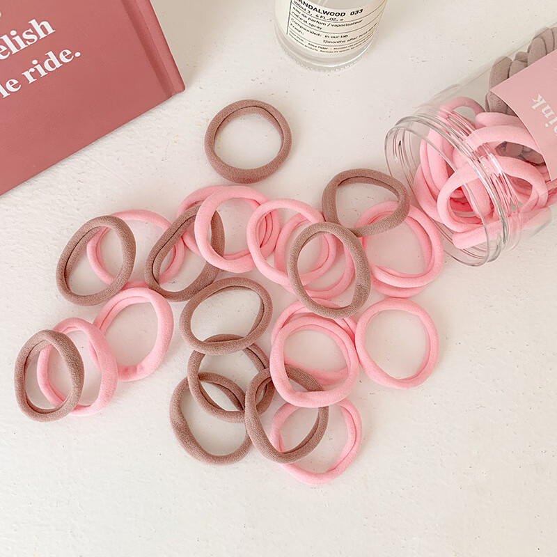 加恩倍50根装儿童渐变色无接缝发圈彩色发绳不伤发头绳糖果色皮筋毛巾圈 经典黑色一罐【共50根】