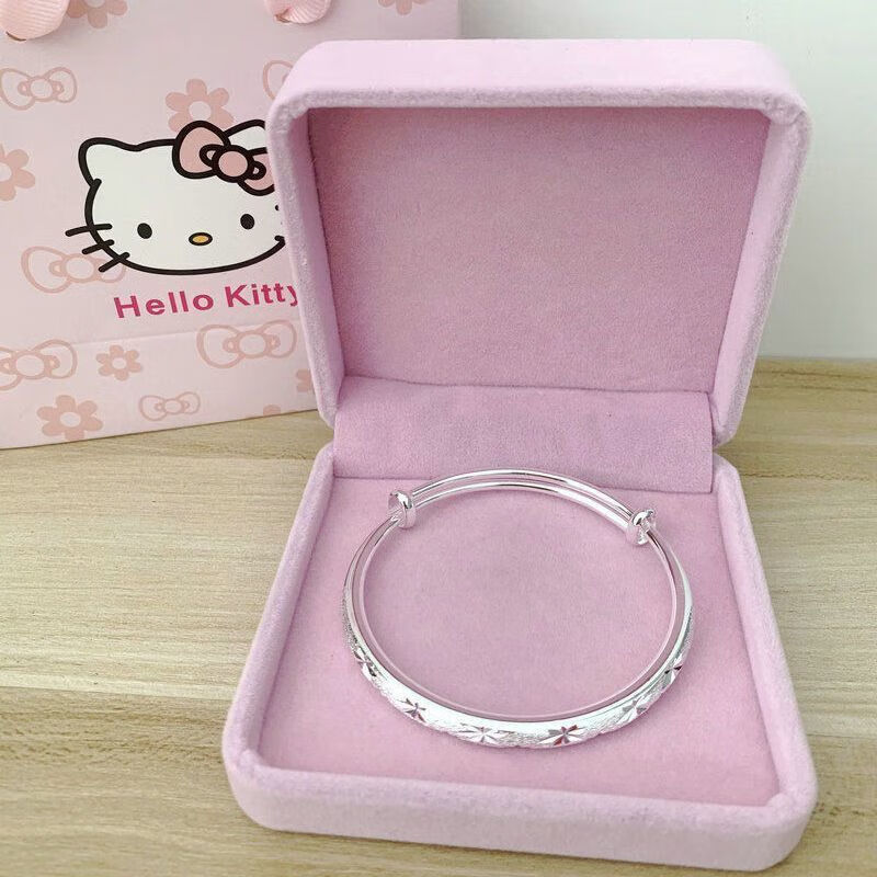 老凰祥9999纯银手镯女满天星铃铛实心足银镯子简约年轻款送女友闺 满天星