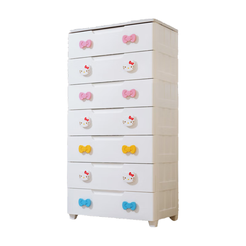 愛(ài)麗思（IRIS）兒童衣柜子kitty塑料抽屜式收納柜臥室家用儲物五斗柜嬰兒喂養臺 二胎夠用7層【面寬73】Kitty密閉