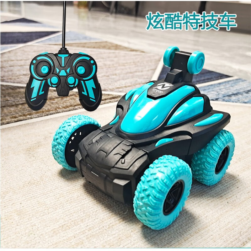 赟娅儿童翻斗车玩具炫酷耐摔自动翻转遥控汽车翻转特技车男孩宝宝 炫酷灯光特技车（蓝色） 61六一儿童节礼物男女孩